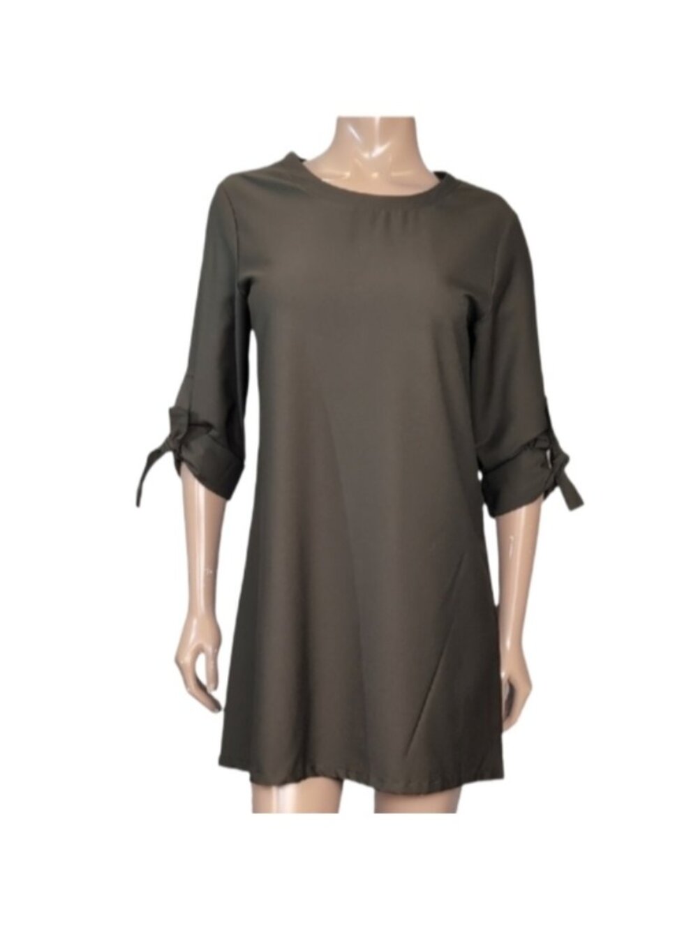 💠Yoins Tunic Shirt Dress Tie Sleeve Mini Shift Fall Olive Green Womens Medium